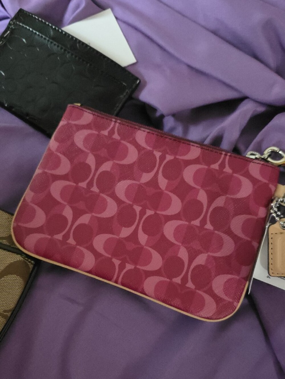 COACH Pink Signature Wristlet with Tan Signature Pouch - Picture 8 of 11